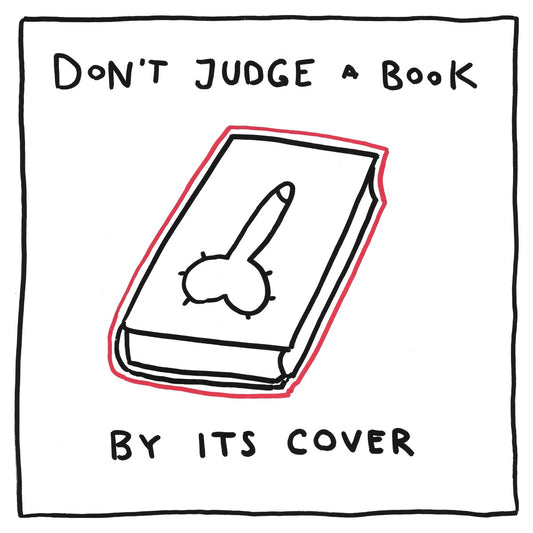 Don’t Judge a Book — black, white, and red artwork by NAKEDANDSAD