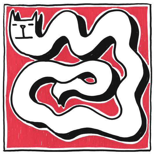 Cat in a Twist — black, white, and red artwork by NAKEDANDSAD