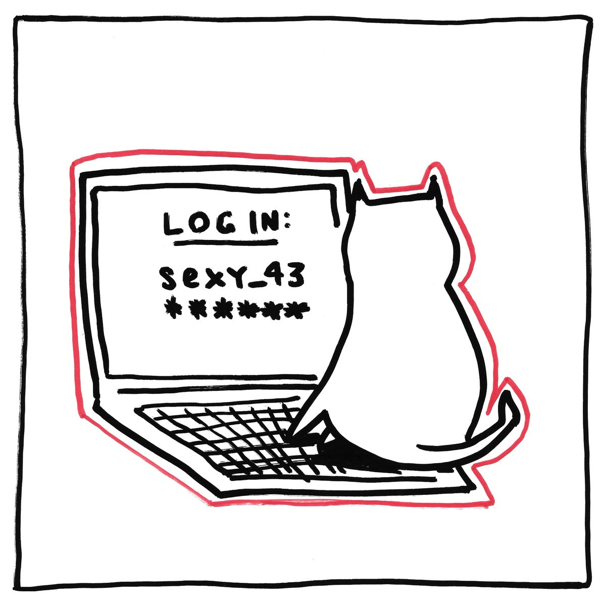 Secret Login — black, white, and red artwork by NAKEDANDSAD